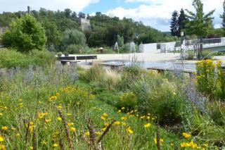 Die Mühlacker Enzgärten mit Fontänenplatz. 